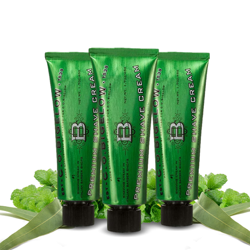 C.O. Bigelow Travel Shaving Cream packaging for on-the-go grooming.