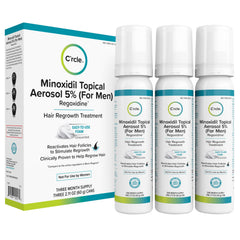 C'rcle Minoxidil 5% foam bottle pour for precise daily dosing.