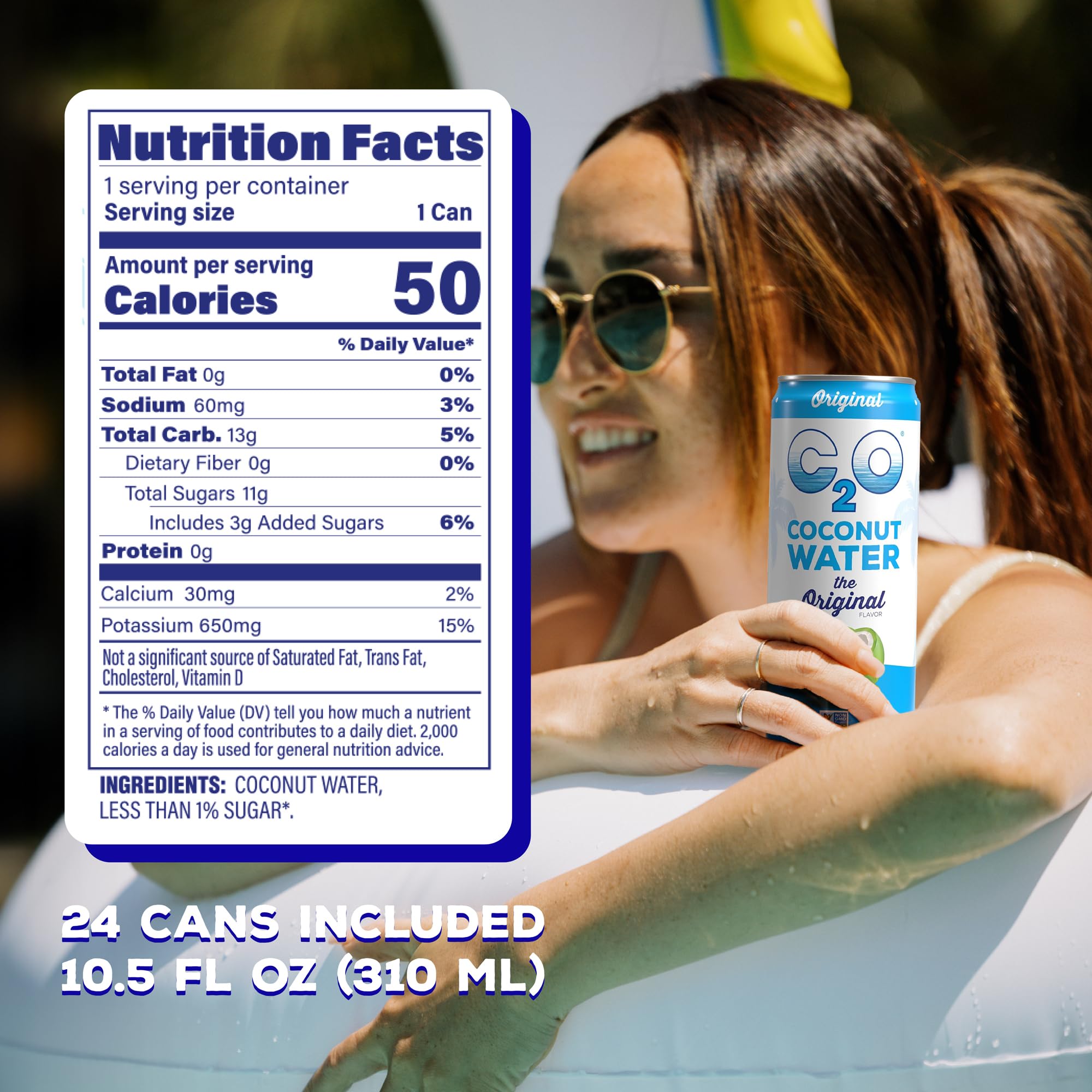C2O 24-pack carton of 8-ounce cans, convenient for on-the-go hydration.