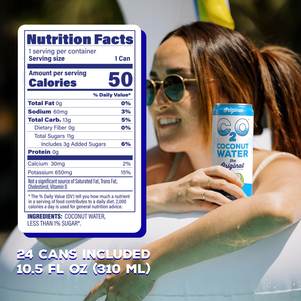C2O 24-pack carton of 8-ounce cans, convenient for on-the-go hydration.