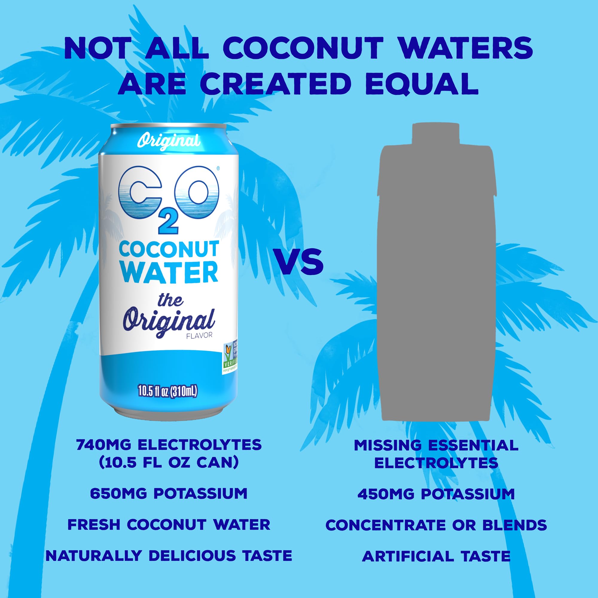 C2O non-GMO plant-based hydration with electrolytes for daily balance.