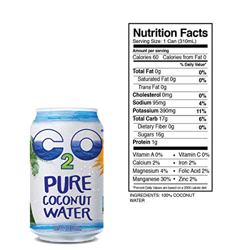 C2O Original Coconut Water 24-pack store display suggests convenient hydration on the go.