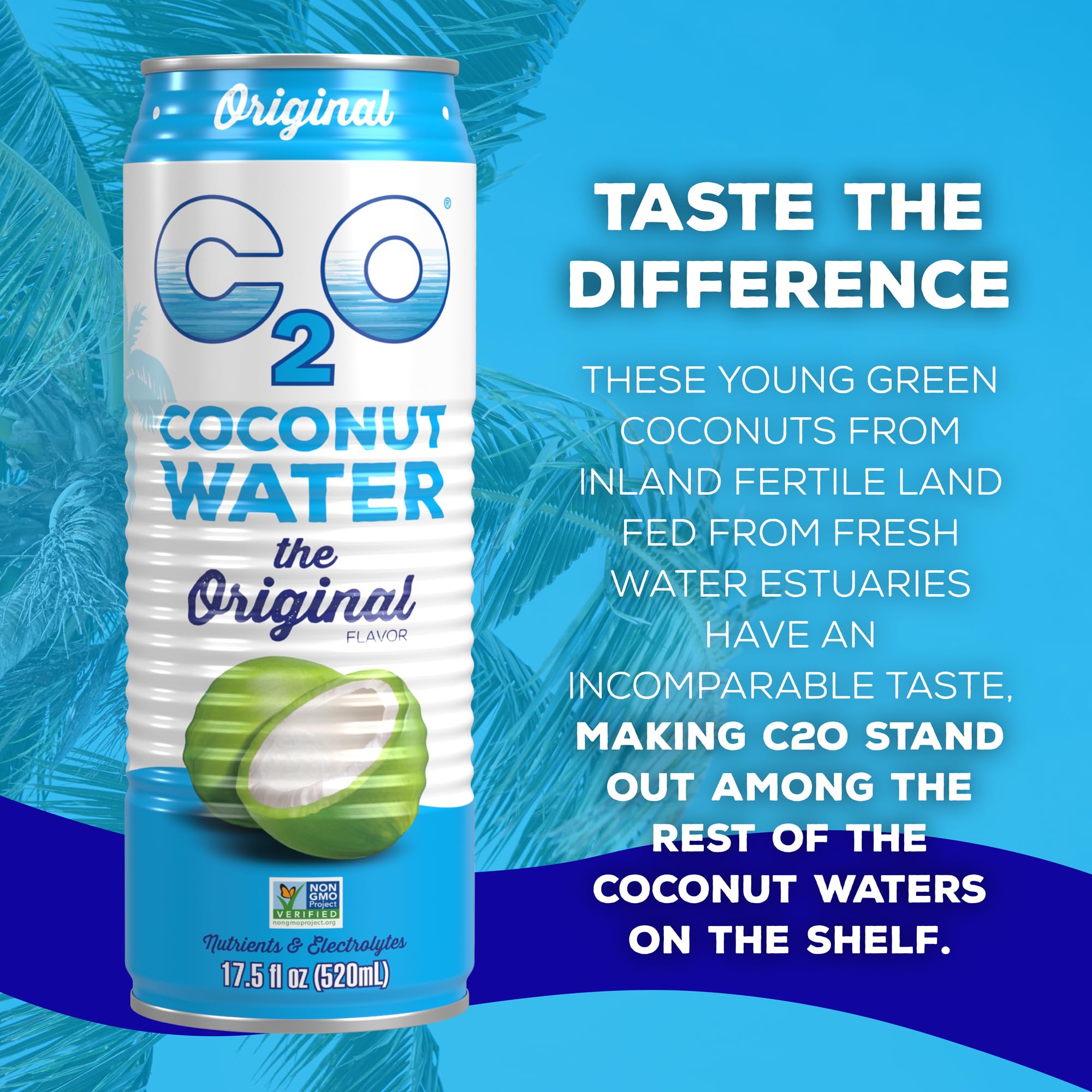 C2O Original Coconut Water nutrition panel close-up for transparency