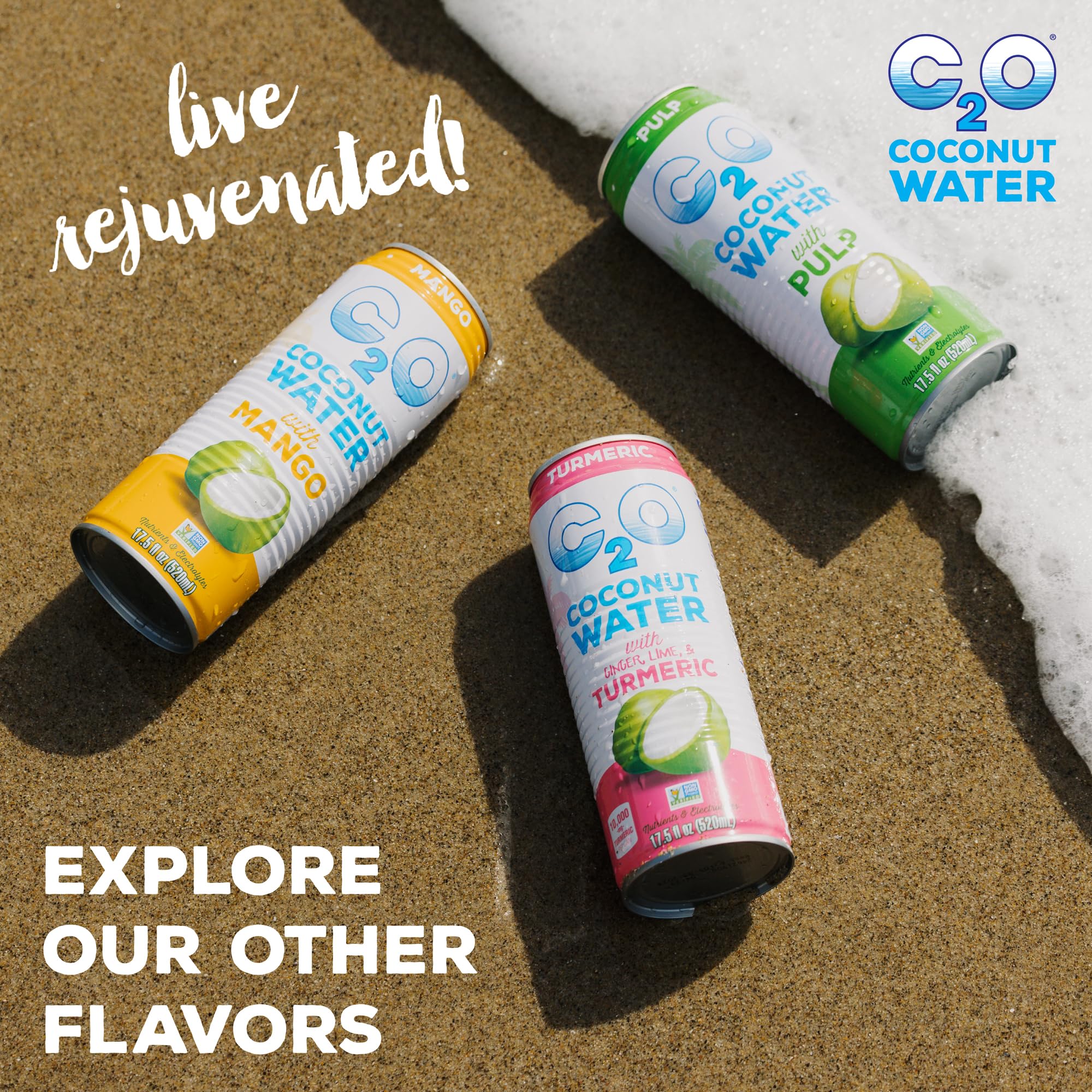 C2O Original Coconut Water refreshing pour over a chilled glass