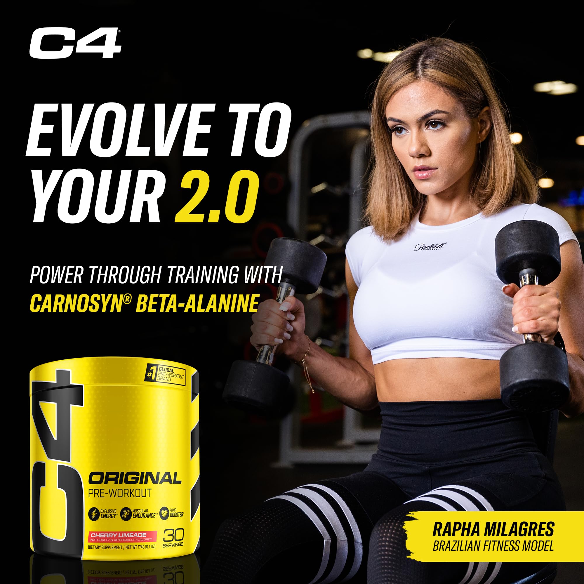 C4 with 150 mg caffeine for an energizing warmup and workout.