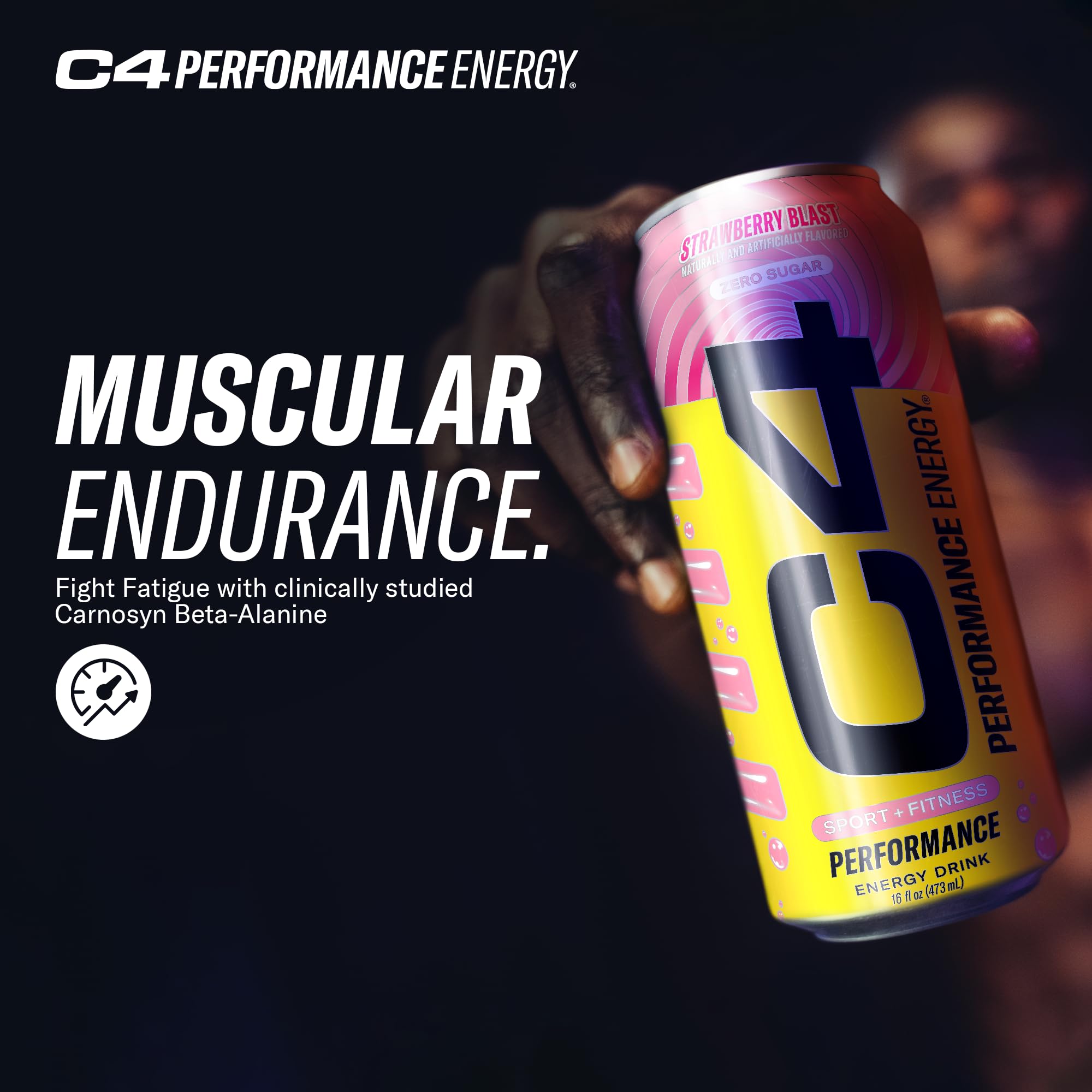 C4 Strawberry Blast fresh strawberry hint conveys fruity aroma and flavor appeal.