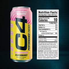 C4 Strawberry Blast label closeup emphasizes flavor and clean ingredient promise.