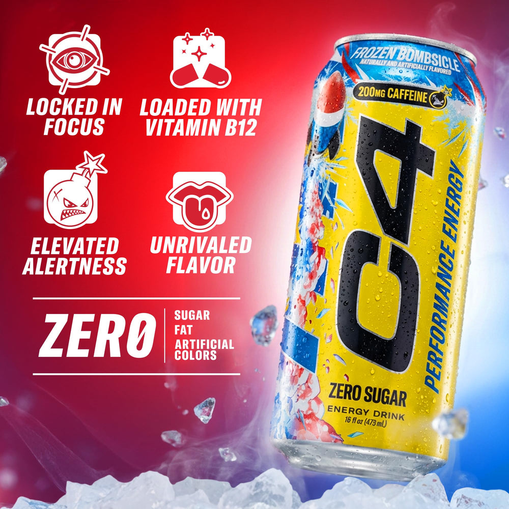 C4 Energy 16oz can being poured, ideal for quick hydration and focus.