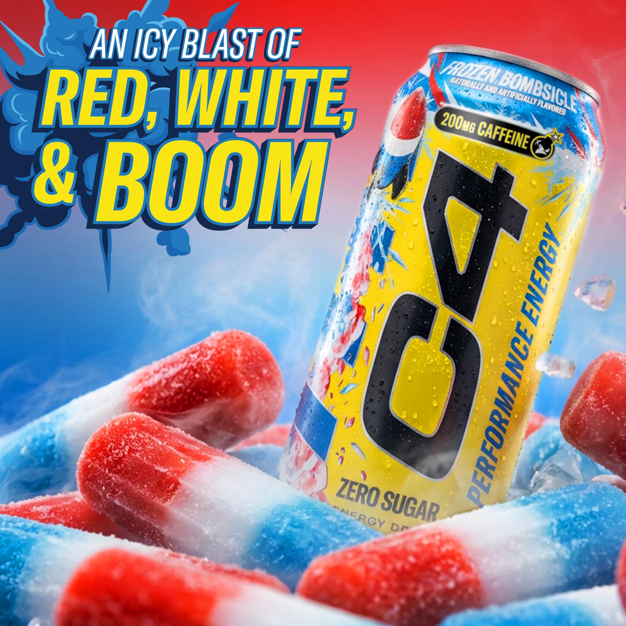 C4 Energy cans with athletic gear suggesting endurance and sustained energy.
