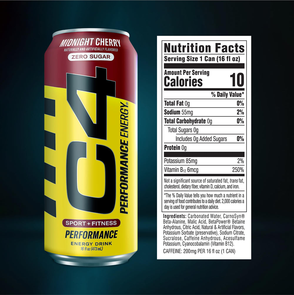 Chilled C4 Midnight Cherry can on ice ready for training