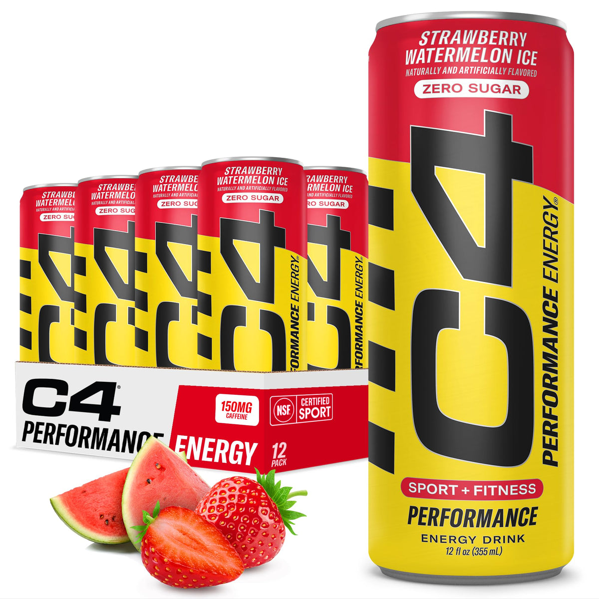 C4 Energy Drink Strawberry Watermelon Ice can front view for pre-workout energy
