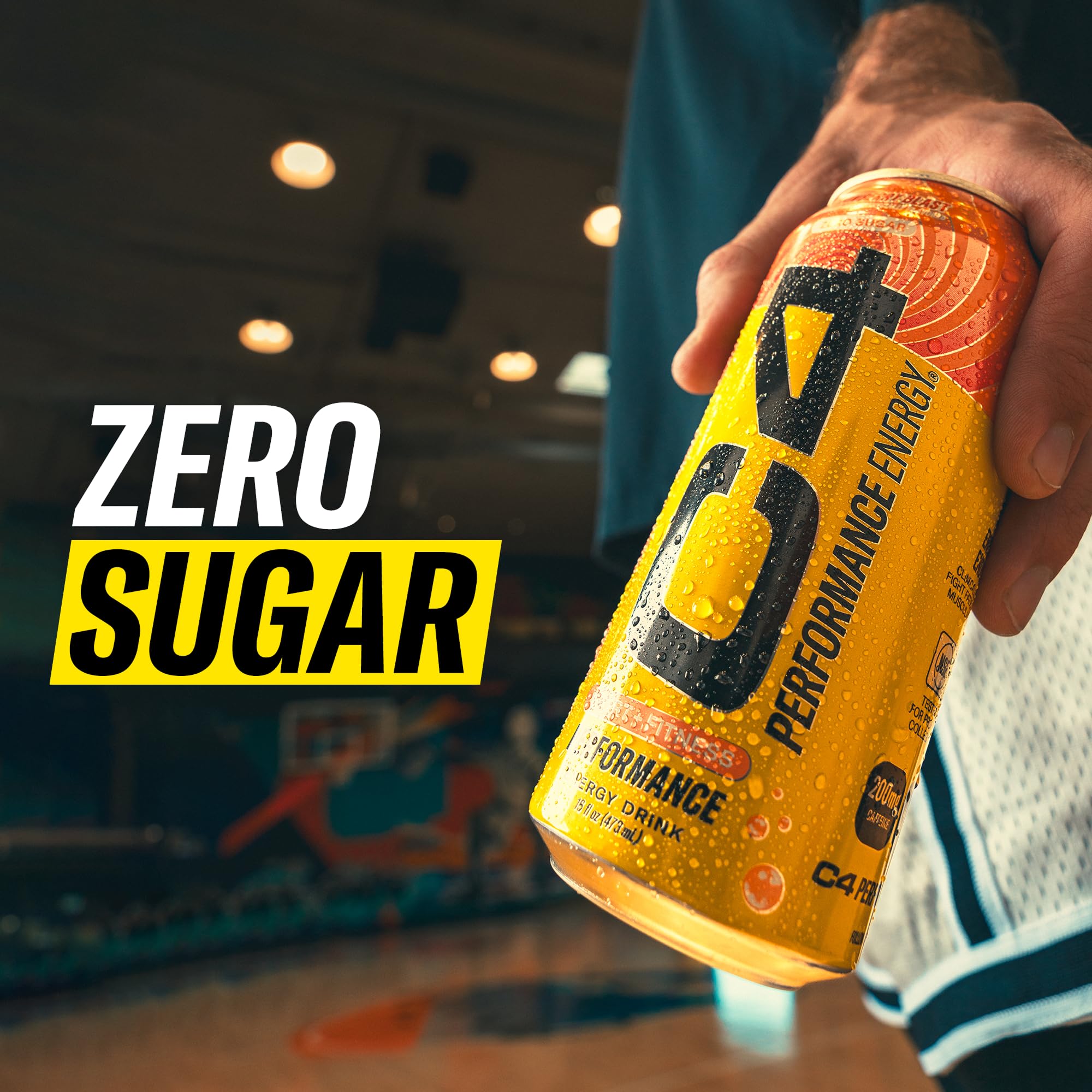 C4 Energy Drink pictured on a gym bag, ready for training