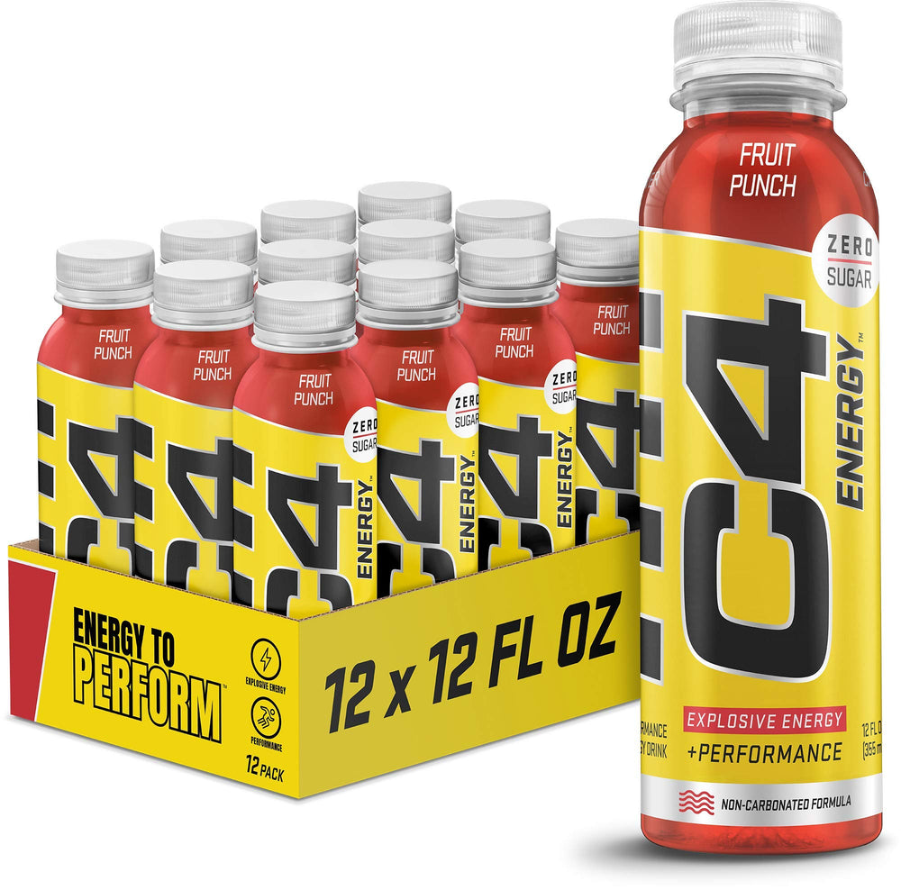 C4 Energy Fruit Punch bottle front showing zero sugar for a clean taste