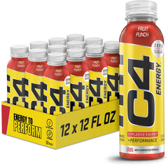 C4 Energy Fruit Punch bottle front showing zero sugar for a clean taste