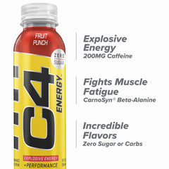 C4 Energy Fruit Punch label close-up highlights beta-alanine and caffeine blend