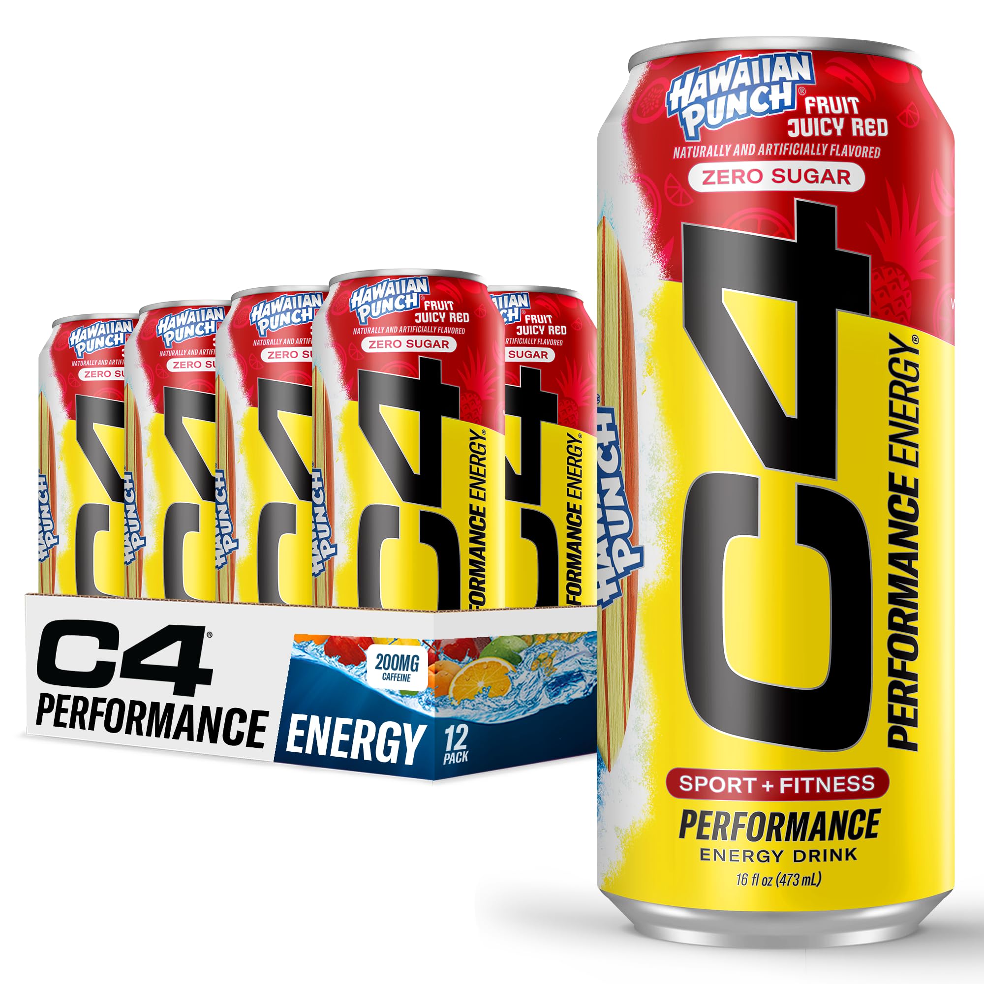 C4 Energy Hawaiian Punch can-front view shows sugar-free formula for clean pre-workout energy