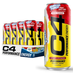 C4 Energy Hawaiian Punch can-front view shows sugar-free formula for clean pre-workout energy