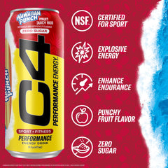 C4 Energy Hawaiian Punch label-closeup highlights zero sugar and no artificial colors