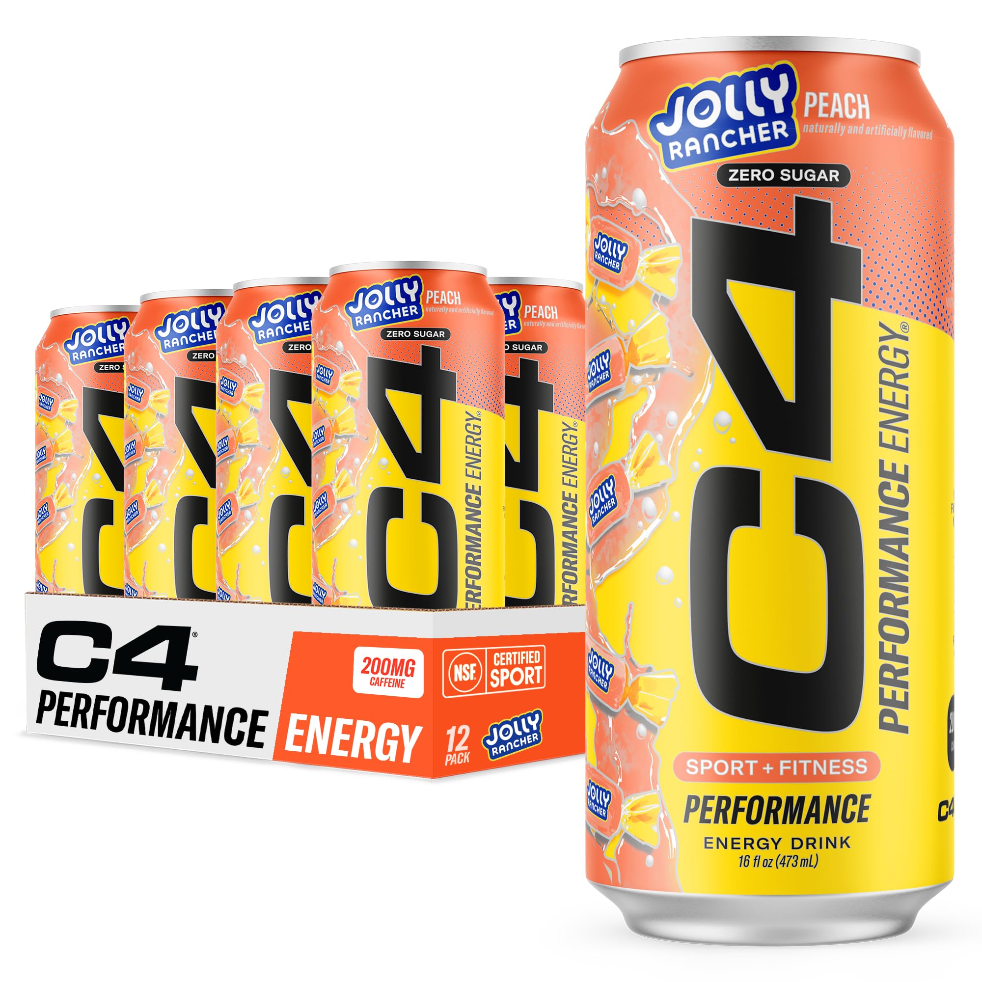 C4 Energy Jolly Rancher Peach can for a bold pre-workout boost and fruity flavor.