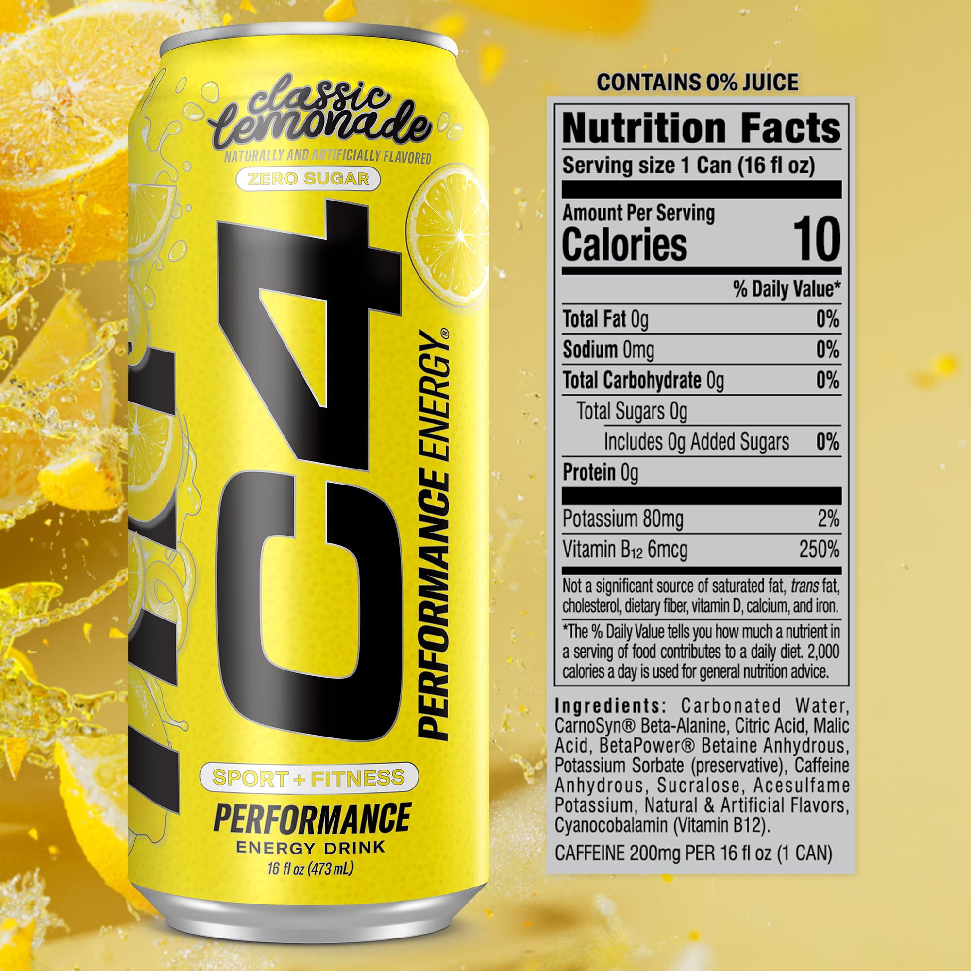 Front view of C4 Lemonade Limited Edition can on gym bench