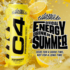 C4 Lemonade ingredients label highlighting zero sugar feature