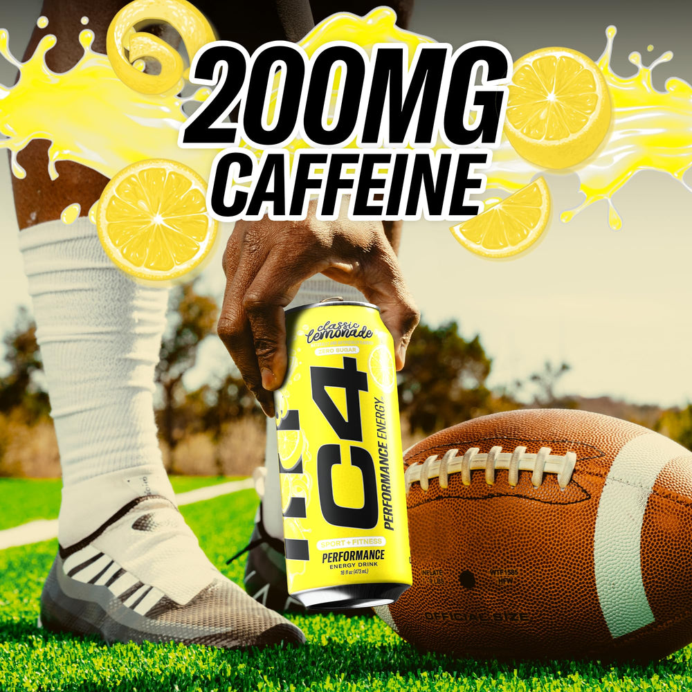 C4 Energy Lemonade 12-pack box on gym bag shelf