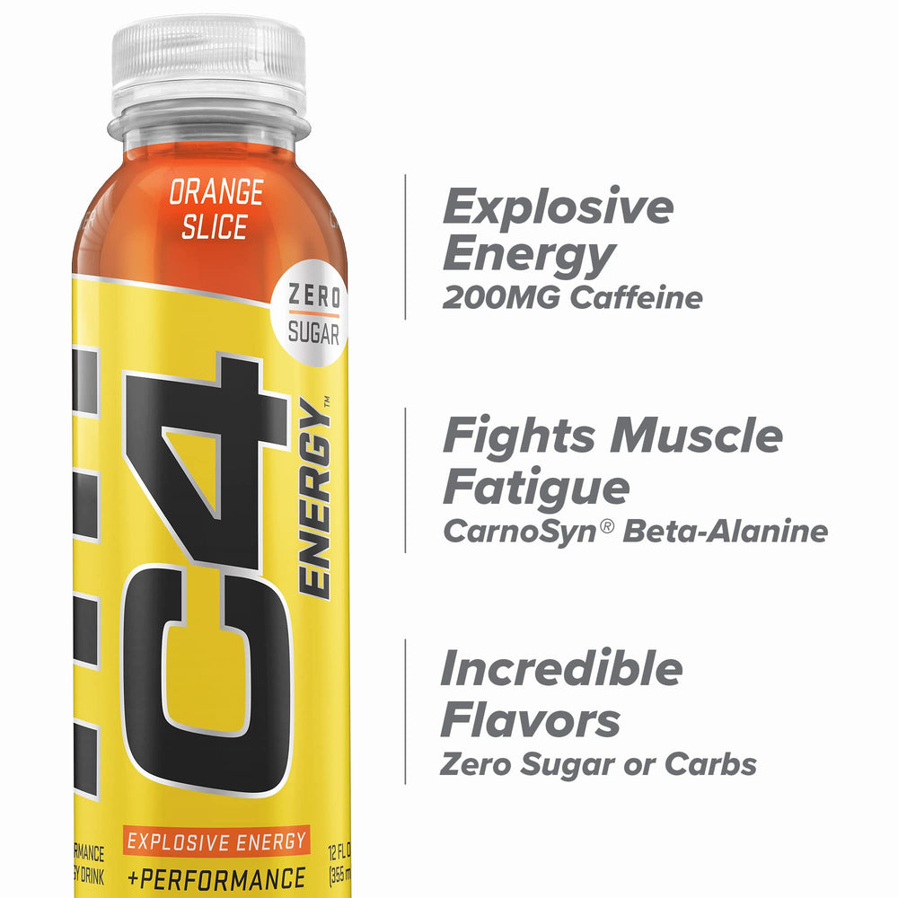 C4 Energy Non-Carbonated Orange Slice bottle label conveys trusted quality.