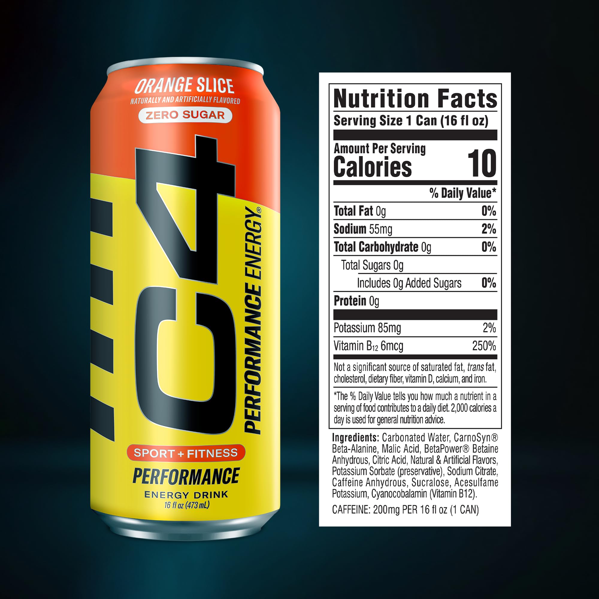 C4 Energy label closeup shows zero sugar and no calories for clean pre-workout