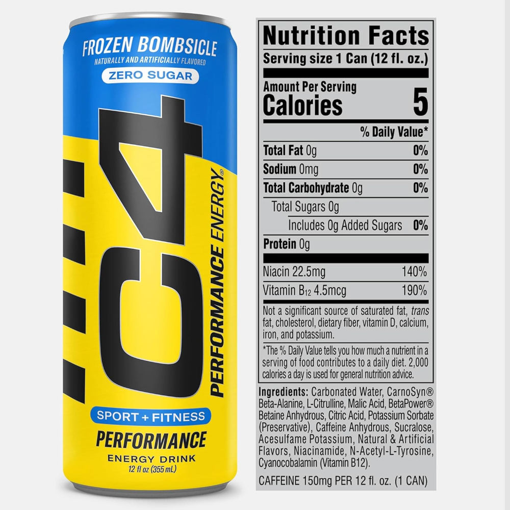 C4 Energy Popsicle nutrition panel closeup notes caffeine content and ingredients
