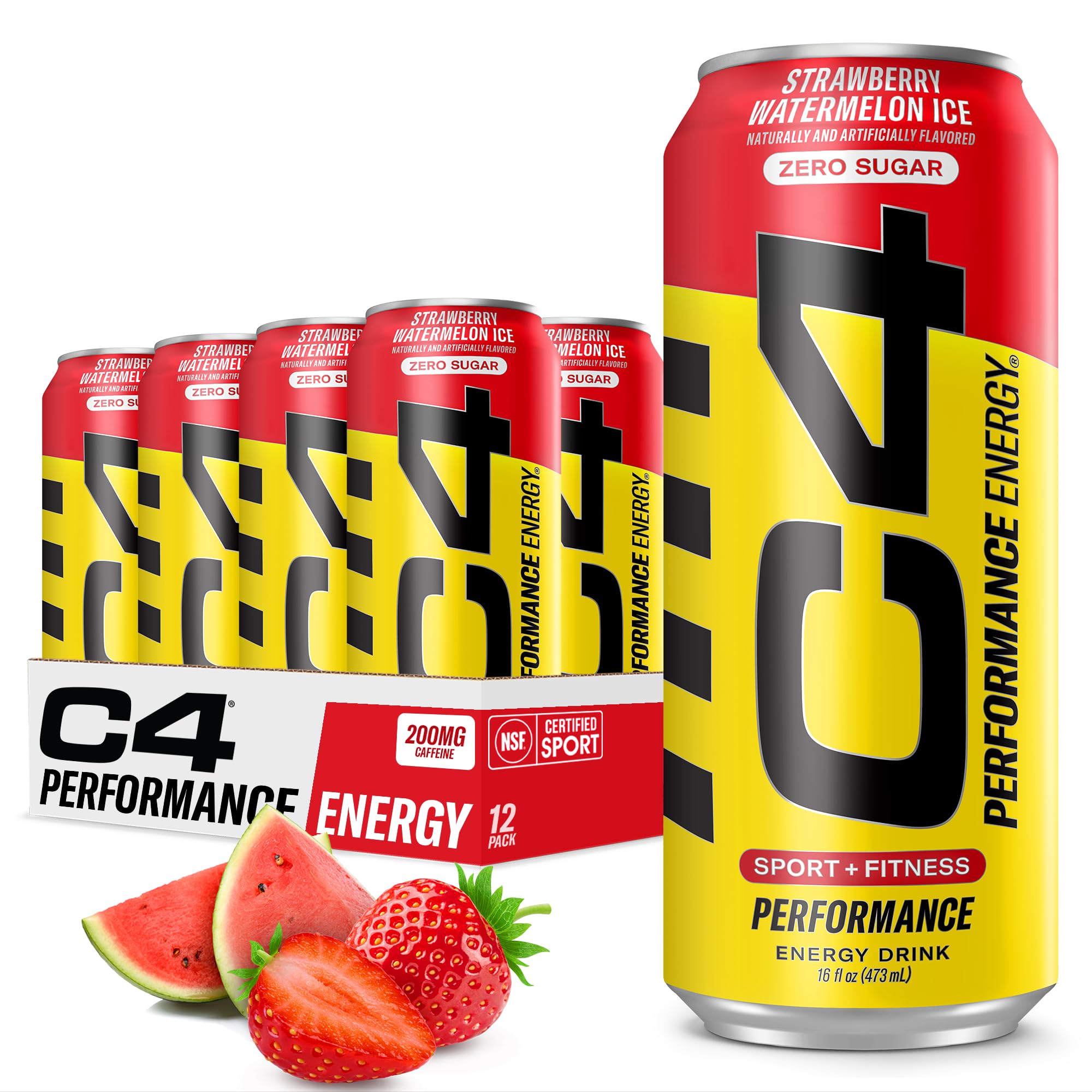 C4 Energy Strawberry Watermelon Ice can showcasing bold flavor and zero sugar option.