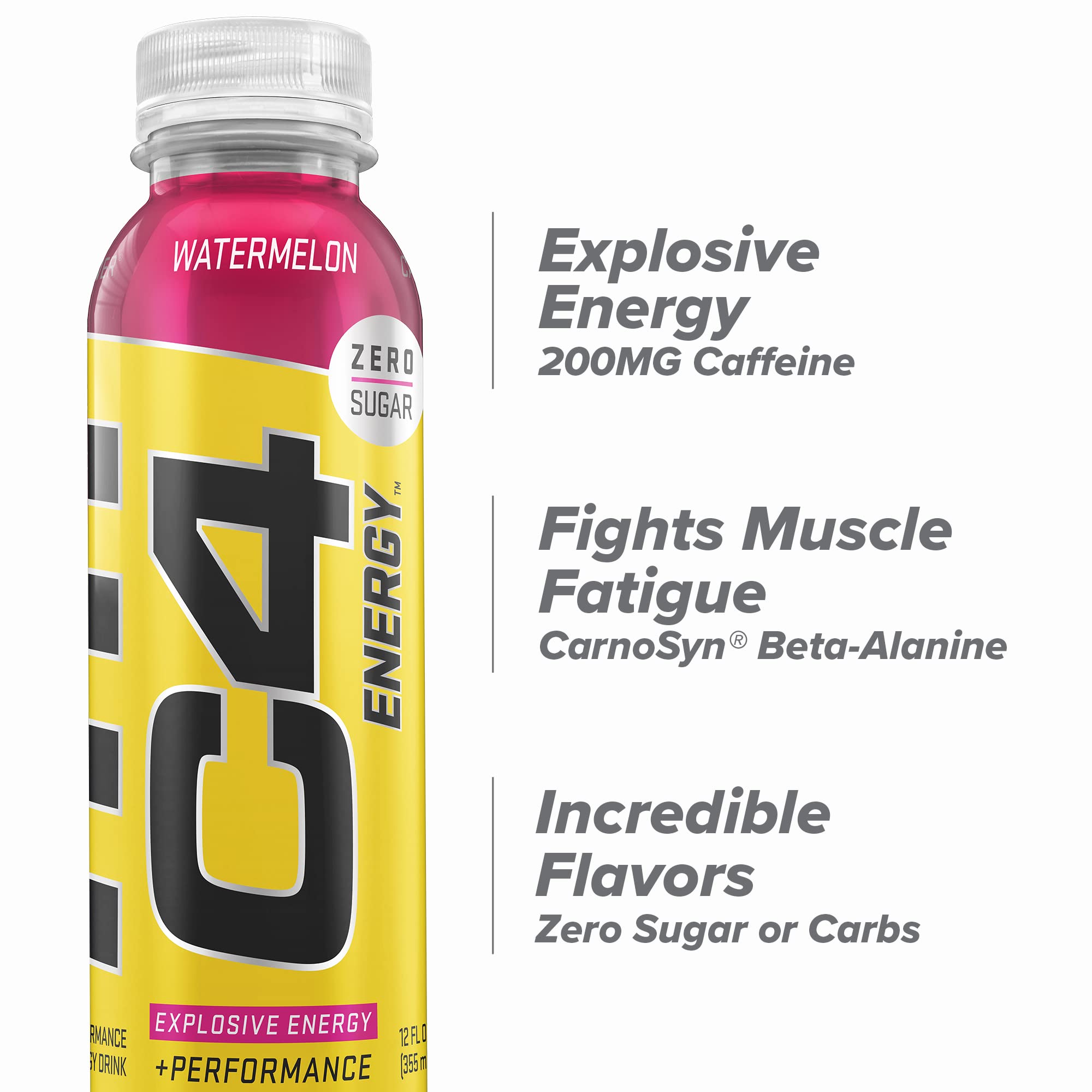 C4 Energy watermelon-chilled bottle reveals refreshing taste and quick caffeine lift.