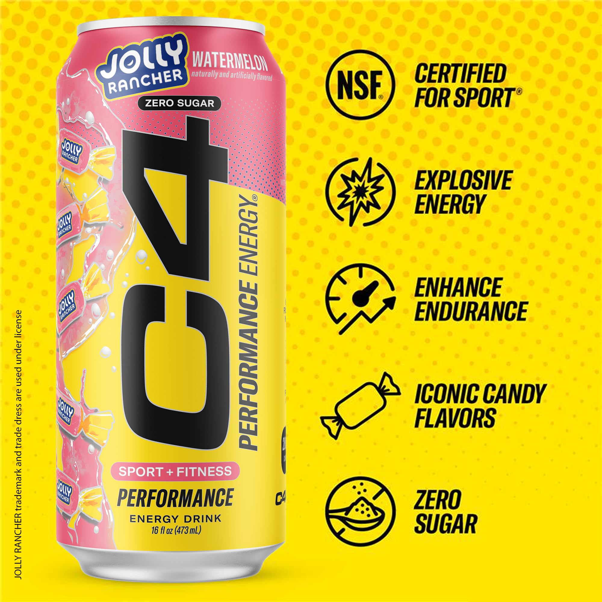 C4 Jolly Rancher Green Apple can close-up highlighting zero sugar formula