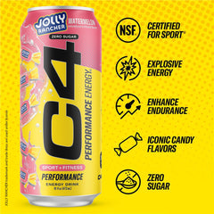 C4 Jolly Rancher Green Apple can close-up highlighting zero sugar formula