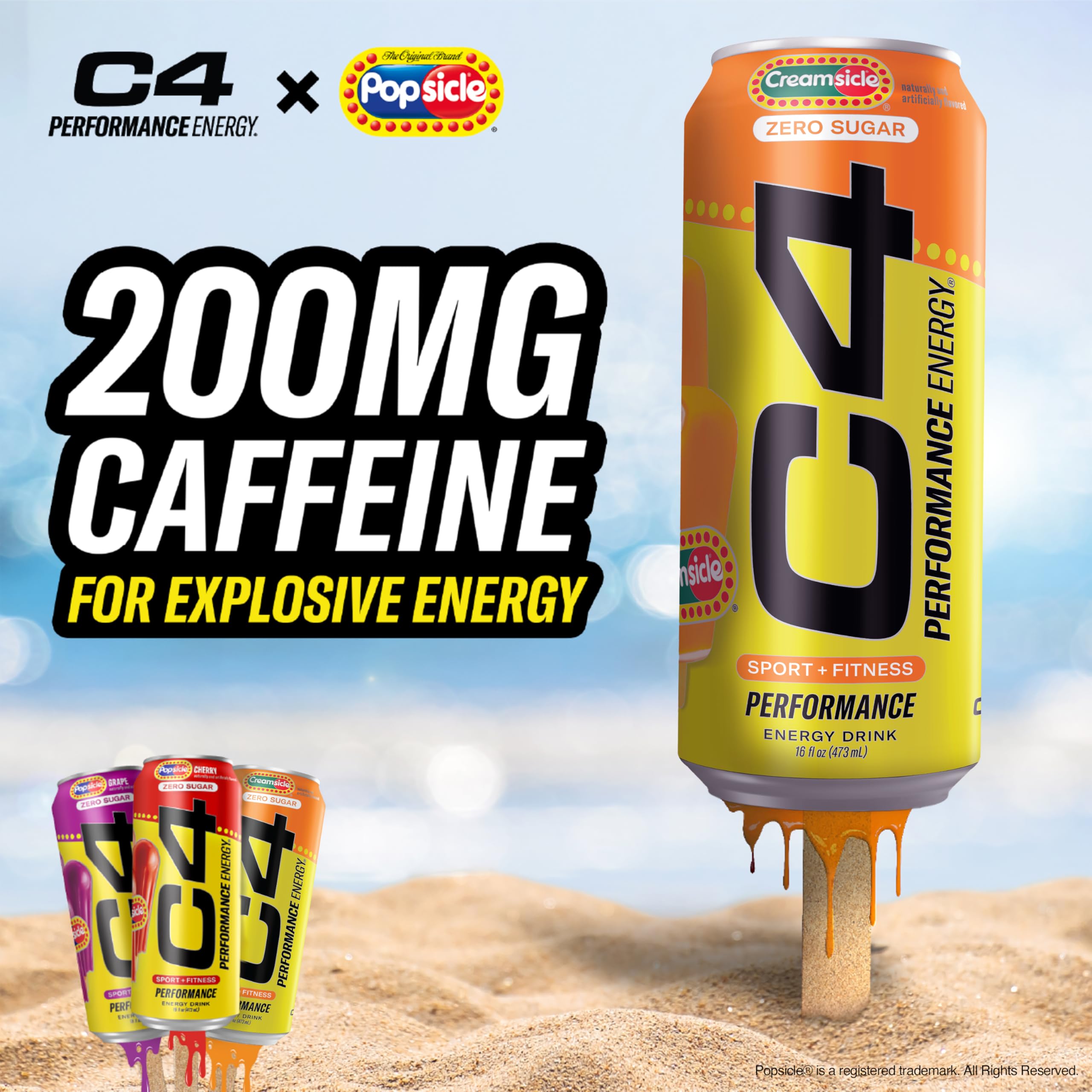 C4 Orange Creamsicle hand hold highlights convenient energy on the go