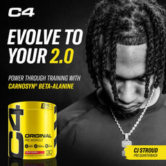 C4 Original Fruit Punch poured into a shaker for fast mixing and ready-to-train energy.