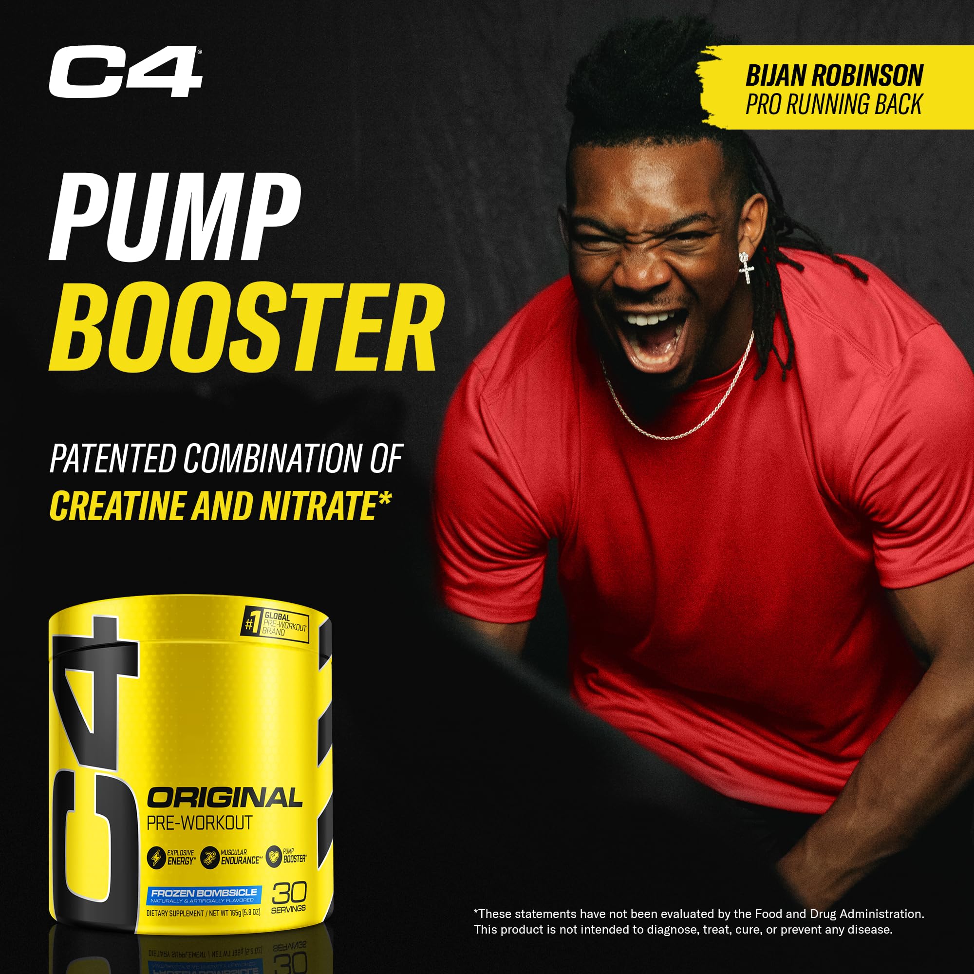 C4 Original ingredient bottle emphasizes creatine and nitrates for pumps