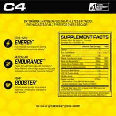 C4 Original label closeup highlights caffeine and beta-alanine.