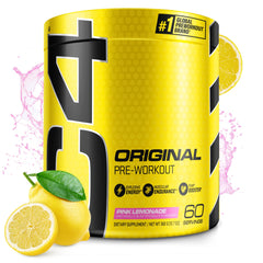 C4 Original Pink Lemonade tub label highlights sugar-free formula for clean energy
