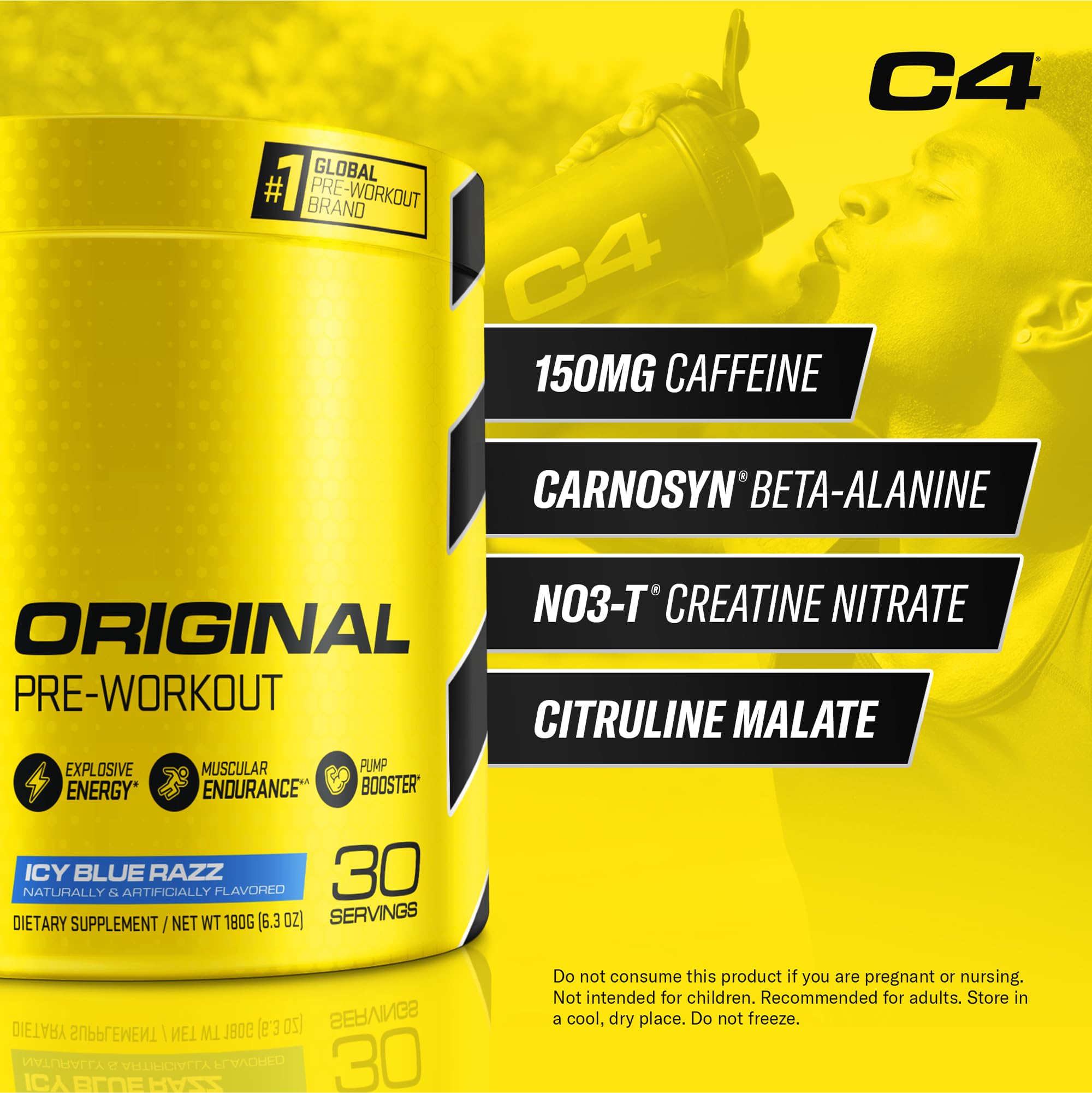 C4 Original scoop shown with powder for quick workout mixing.