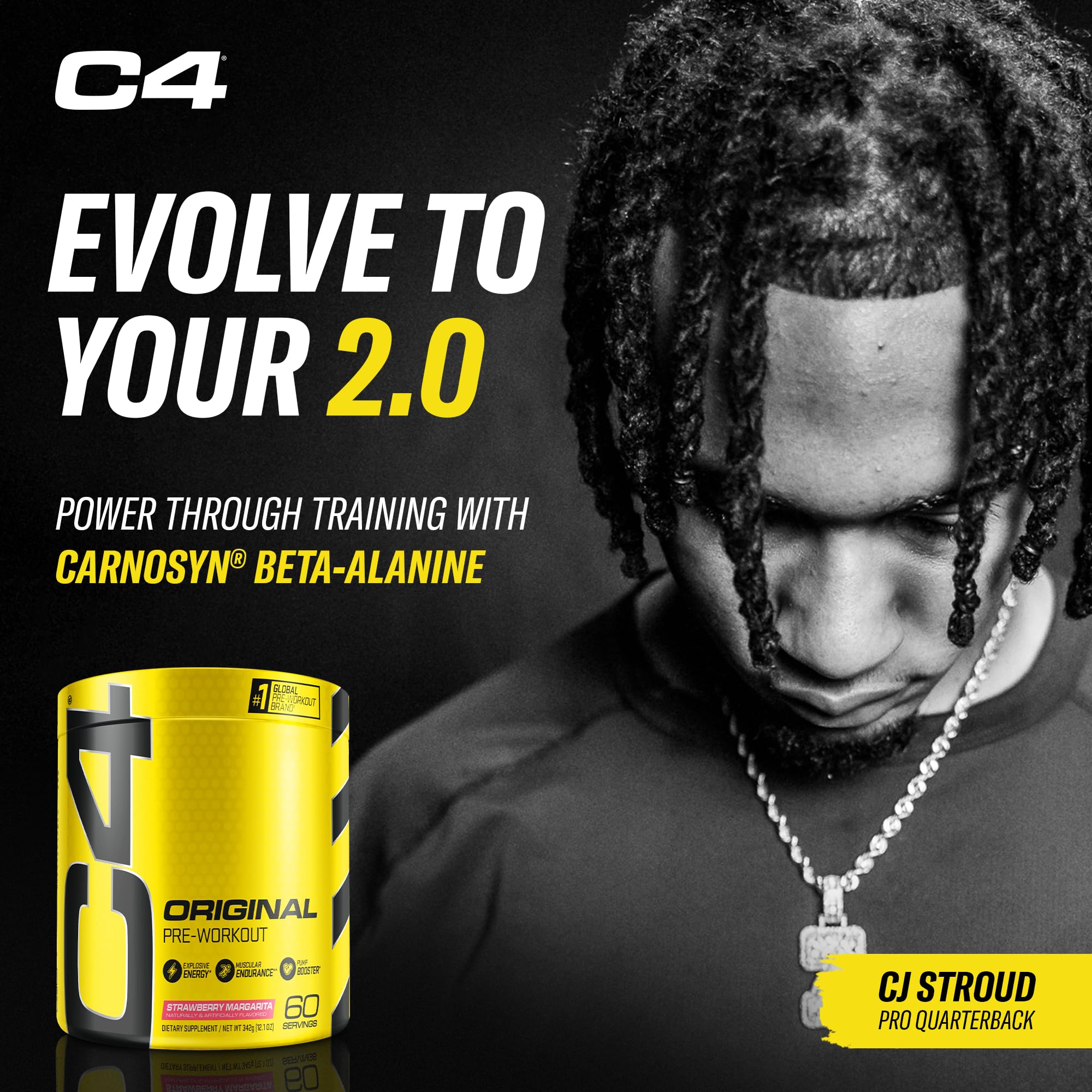 C4 Original Strawberry Margarita in a glass with ice during a workout session.