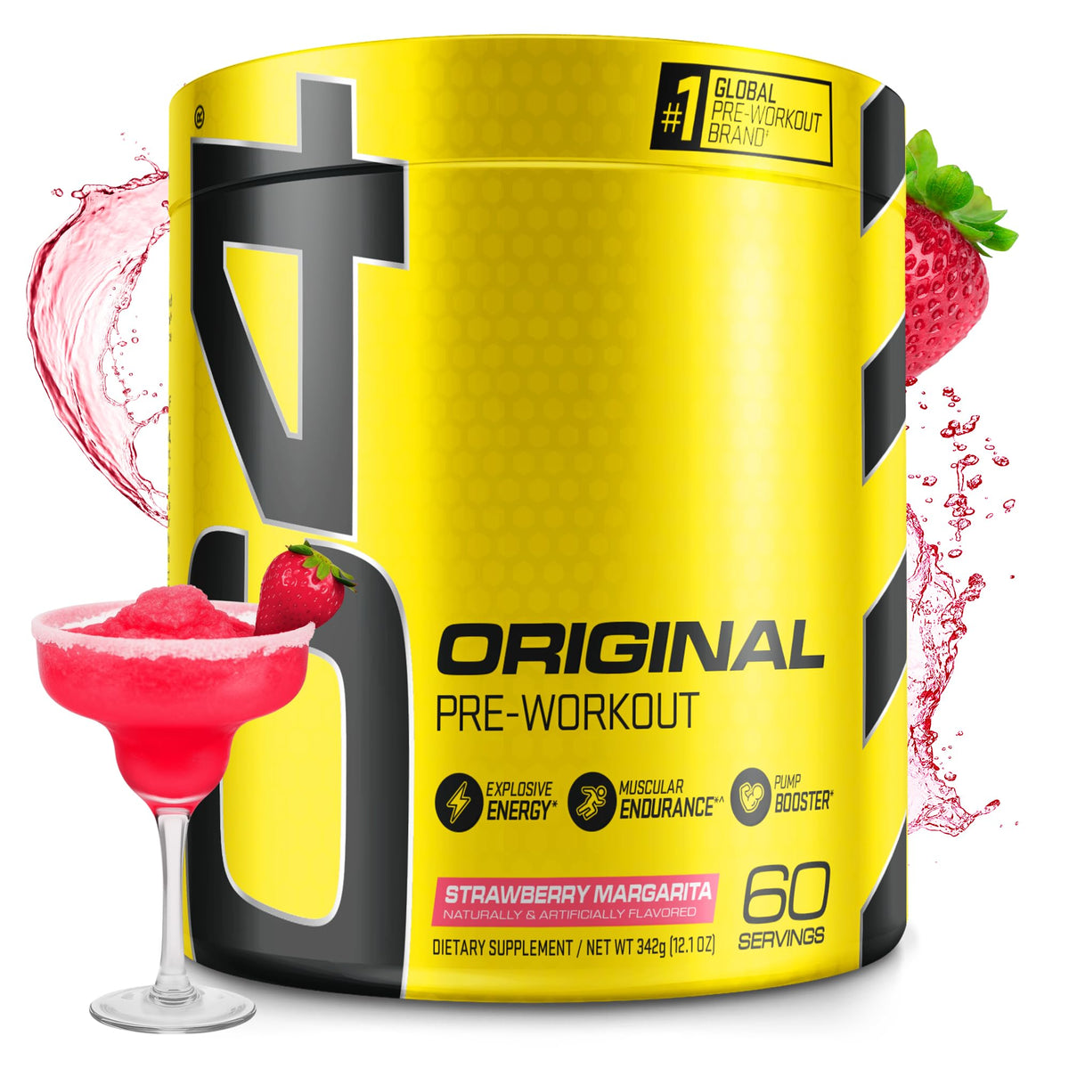 C4 Original Strawberry Margarita tub front showing packaging and branding for energy focus.