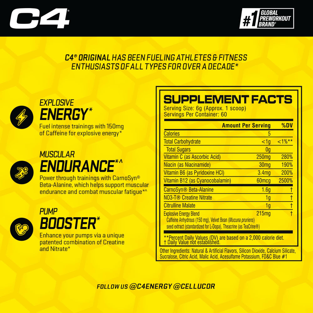 C4 Original front label close-up highlighting zero sugar and vitamin C.