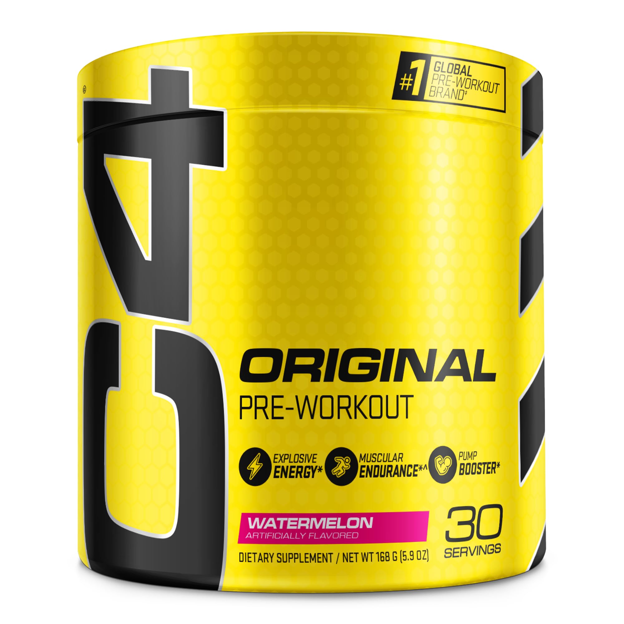 C4 Original Watermelon powder tub for pre-workout energy and focus.