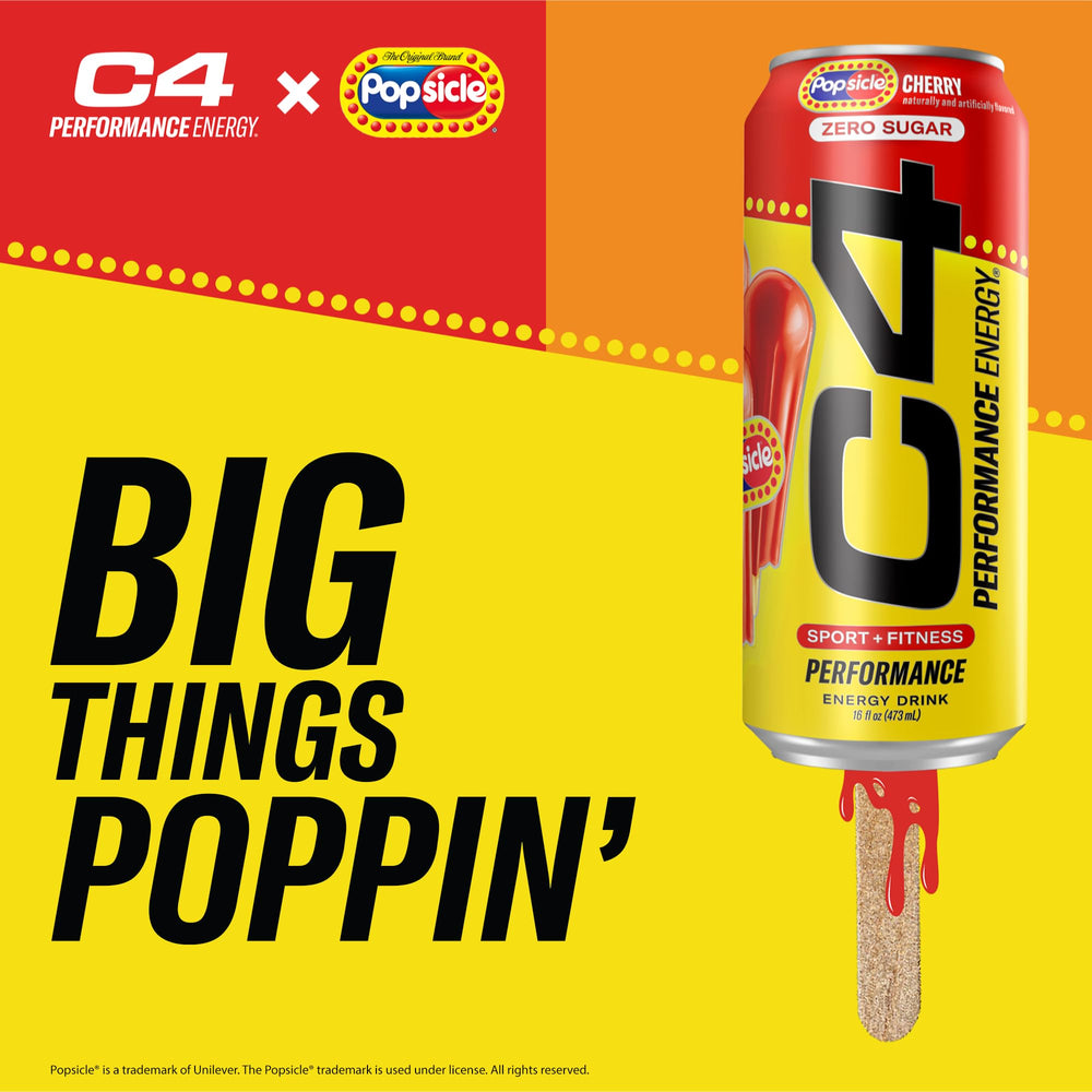 C4 Performance Energy Cherry Popsicle on a gym bag for on-the-go focus.