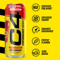 C4 Performance Energy Cherry Popsicle label closeup shows zero sugar and bold flavor.