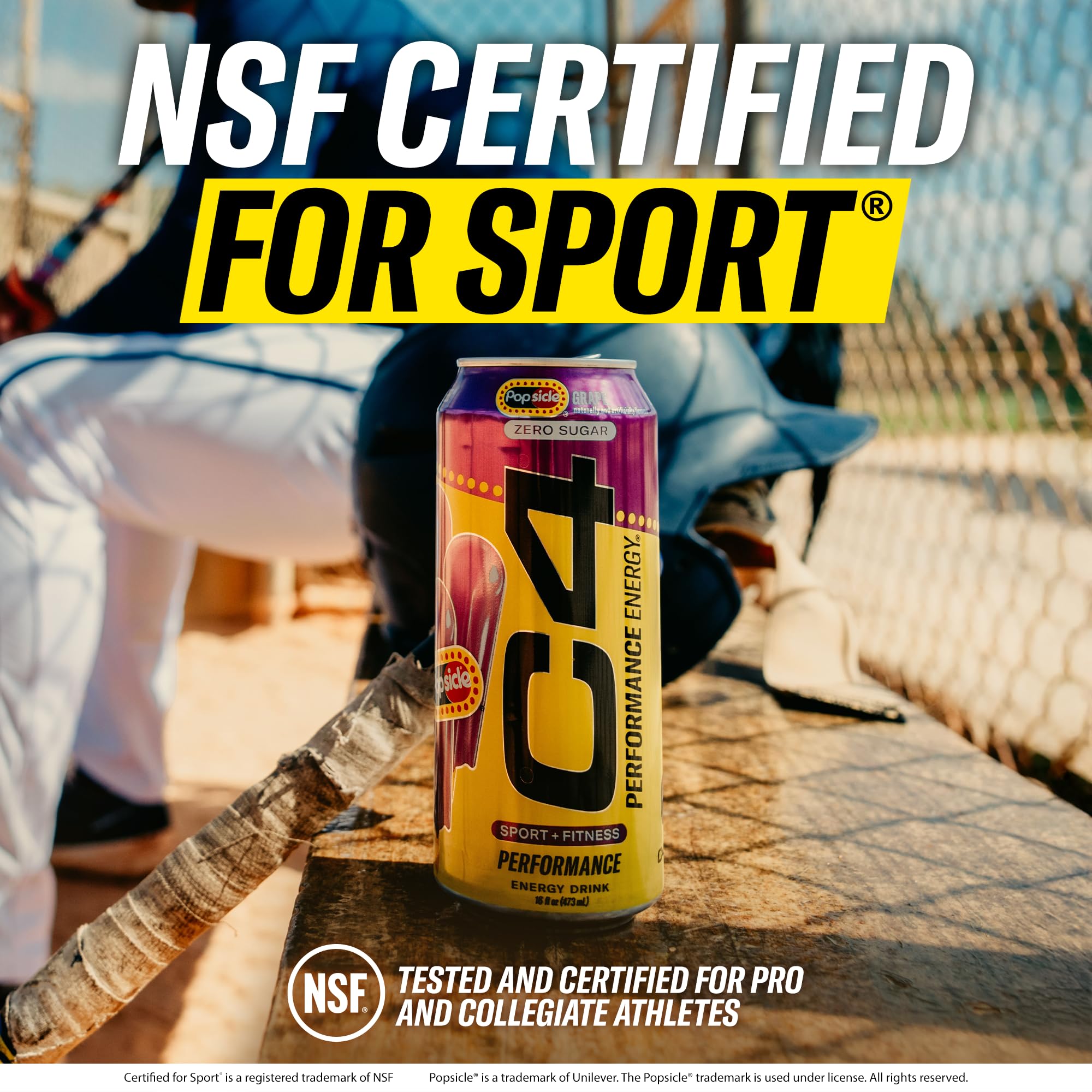 C4 Performance Energy grape popsicle front label highlights zero sugar and flavor.