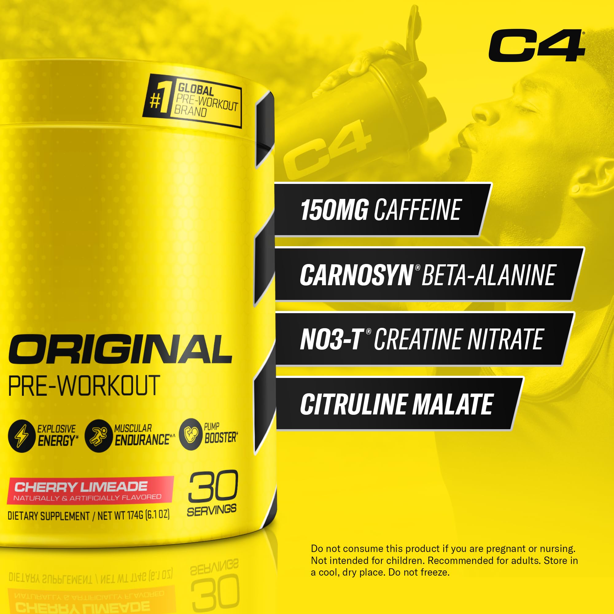 C4 pre-workout scoop dissolving in water for quick, clean energy.