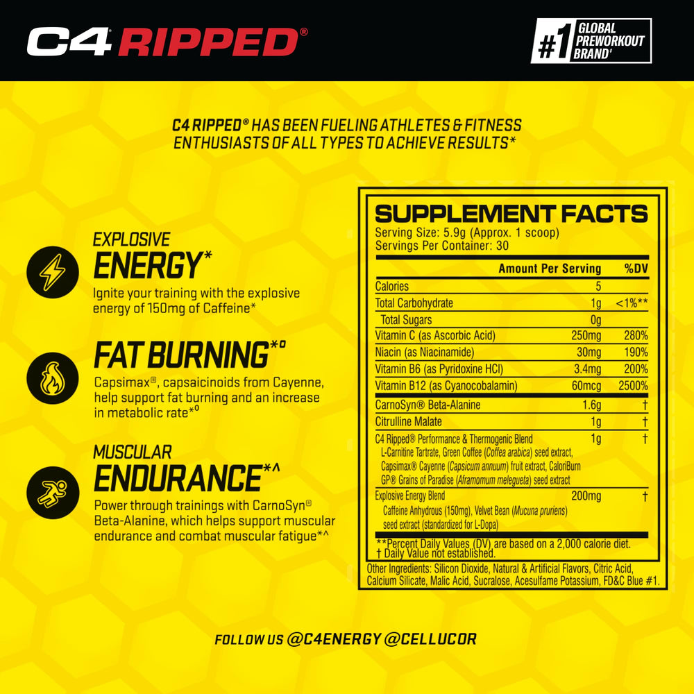 C4 Ripped serving scoop pouring powder for quick energy before training