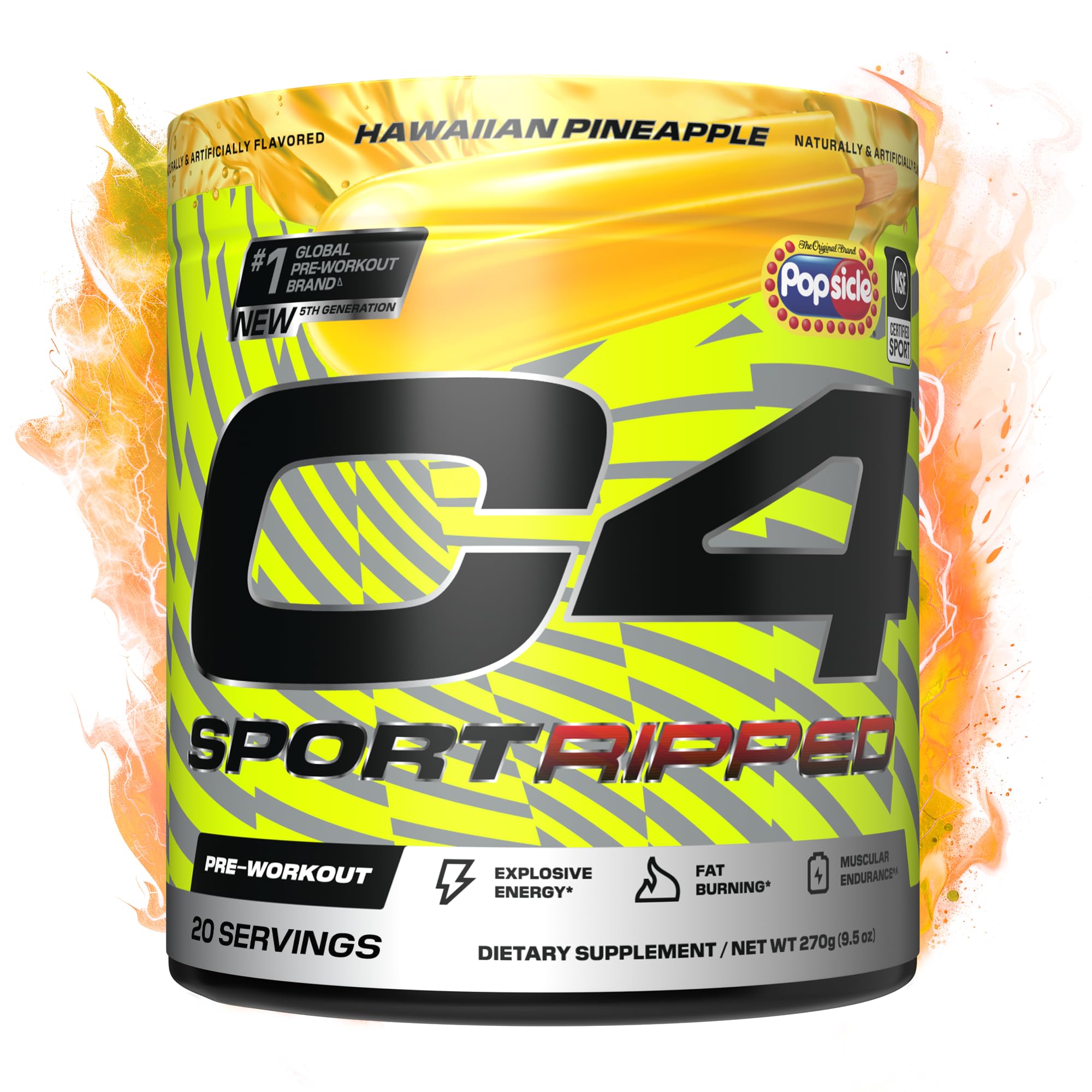 C4 Ripped Sport bottle in Hawaiian Pineapple flavor ready for high-energy workouts.