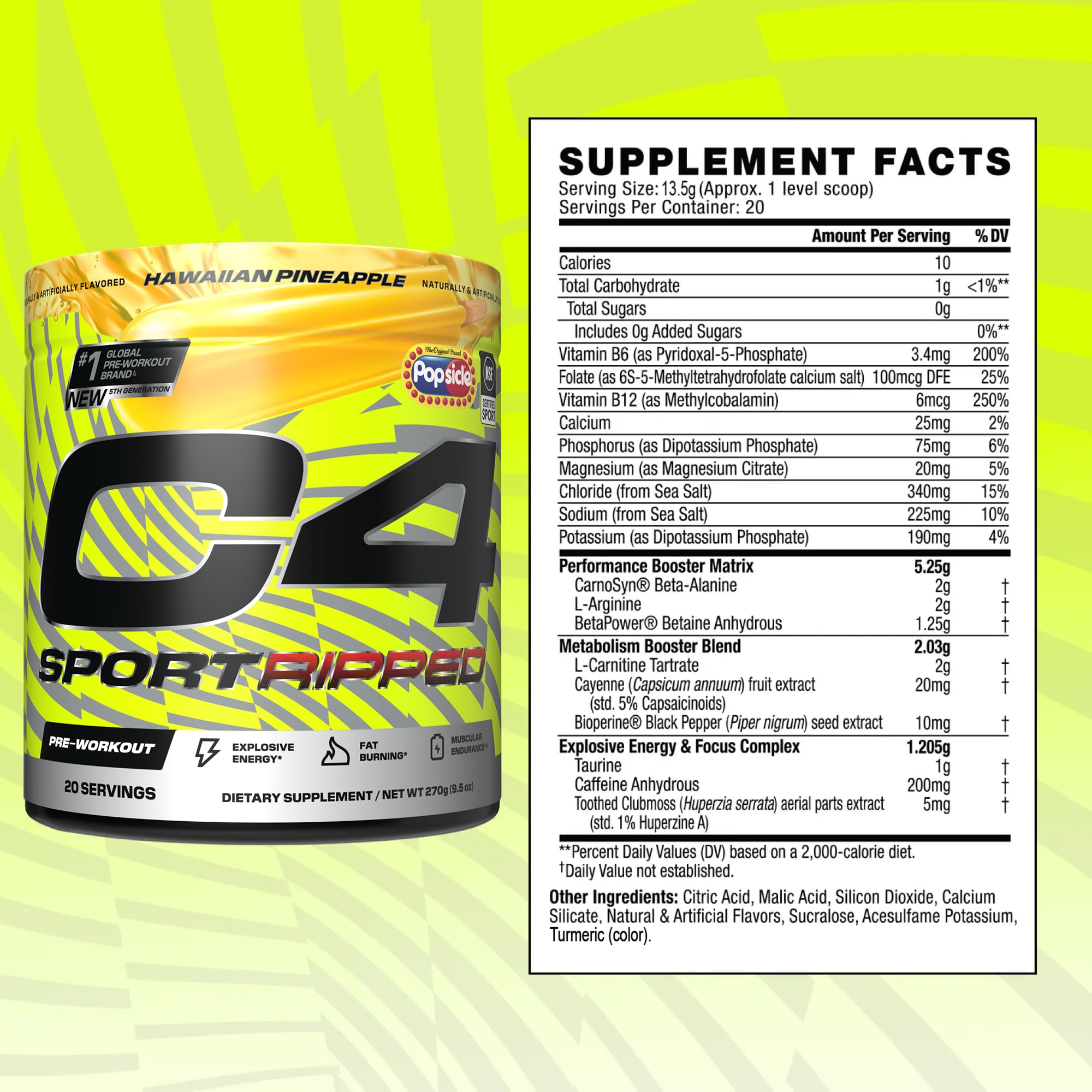 Serving bag of C4 Ripped Sport with scoop for convenient 20 servings.